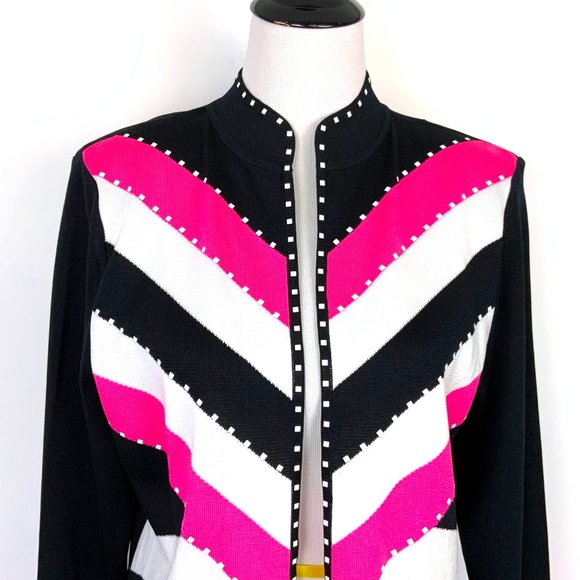 Ming Wang Open Front Knit Cardigan Career Black White Pink Medium - Picture 3 of 16